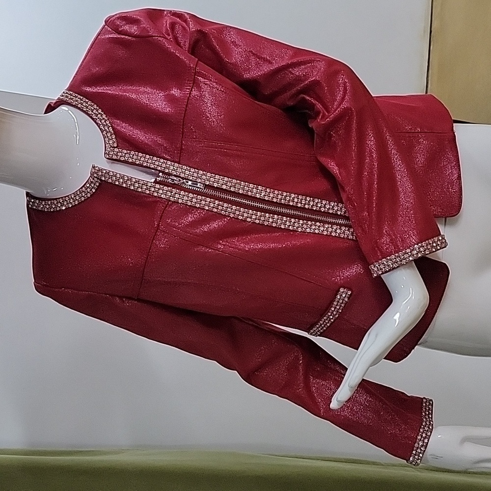 Lena Gabrielle Rhinestone Embellished Trim Red Jacket Size 6